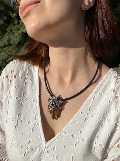 Sterling Silver Orchid Face Pendant Necklace