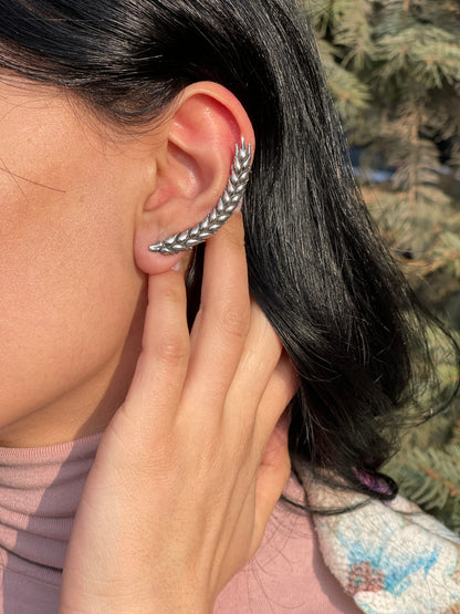 Sterling silver wheat ear cuff and stud earrings