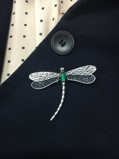 Sterling Silver Dragonfly Brooch – Handmade Green Chrysoberyl Pin