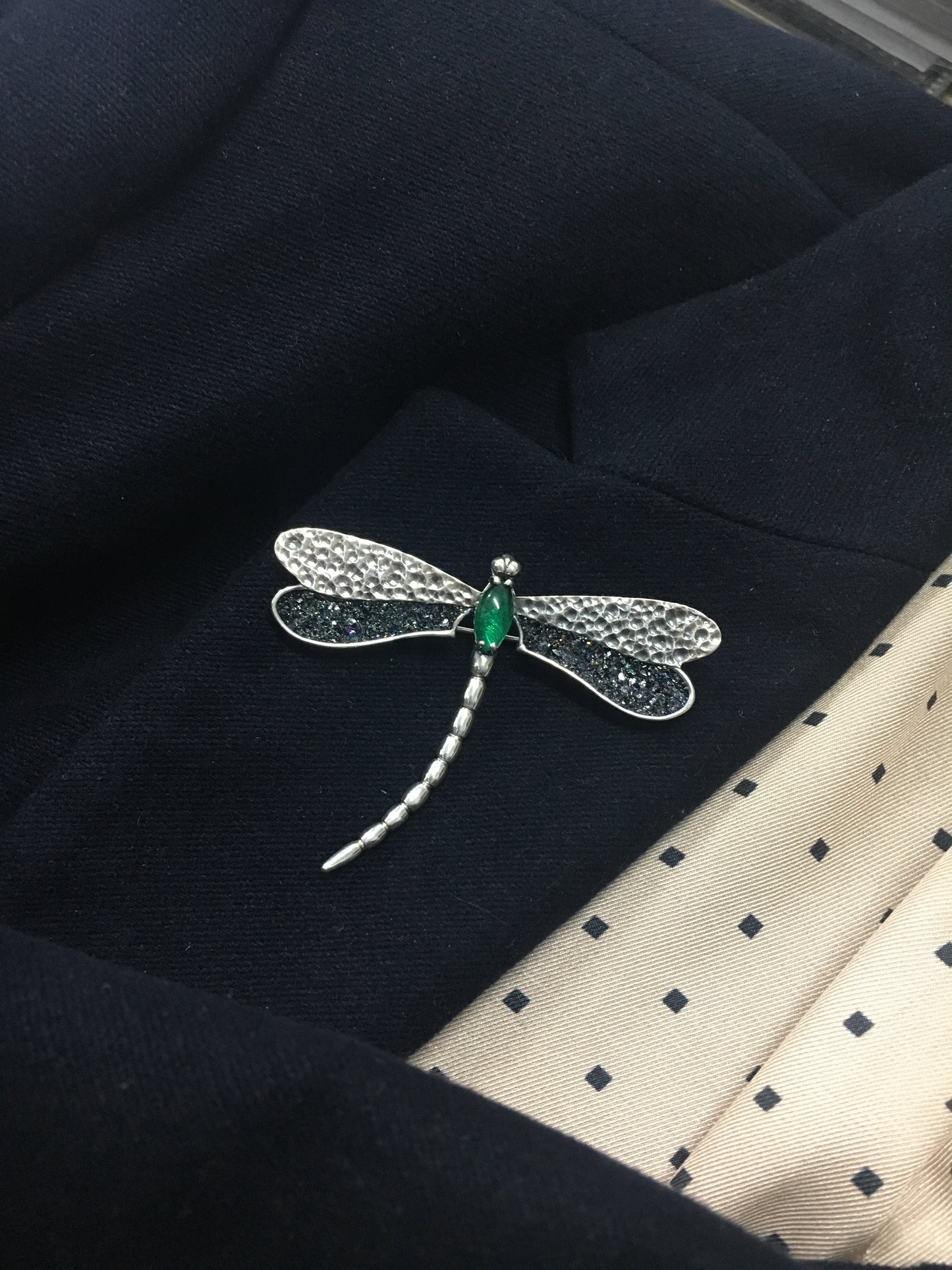 Sterling Silver Dragonfly Brooch – Handmade Green Chrysoberyl Pin