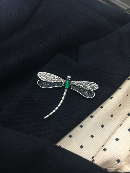 Sterling Silver Dragonfly Brooch – Handmade Green Chrysoberyl Pin