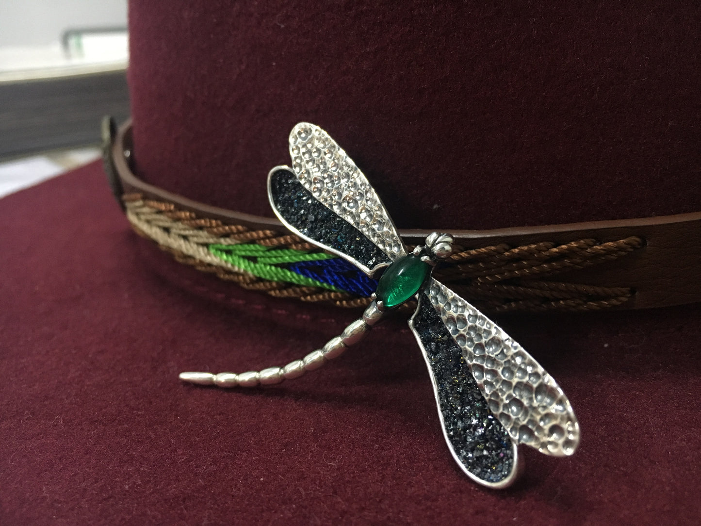 Sterling Silver Dragonfly Brooch – Handmade Green Chrysoberyl Pin