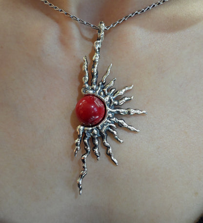 Red Coral Sun Pendant