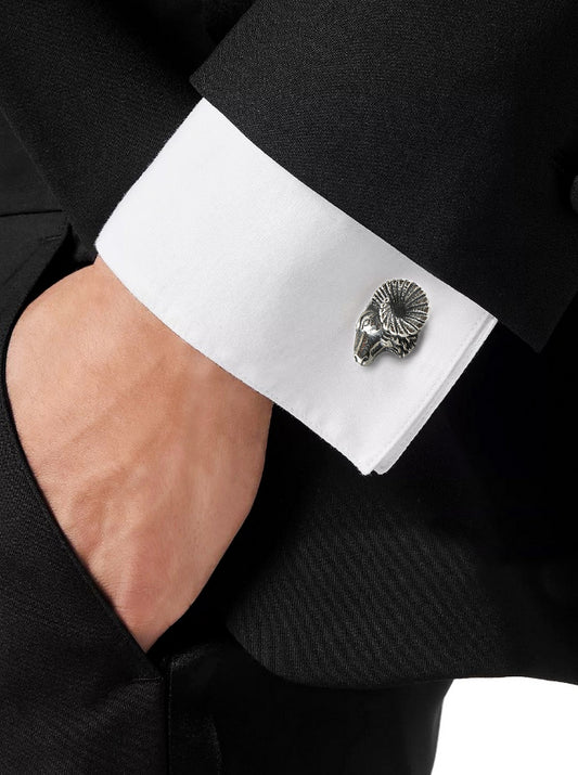 Ram Head Cufflinks – Sterling Silver Onyx Cufflinks