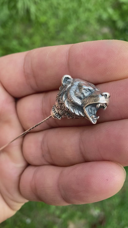 Sterling Silver Bear Head Lapel Pin
