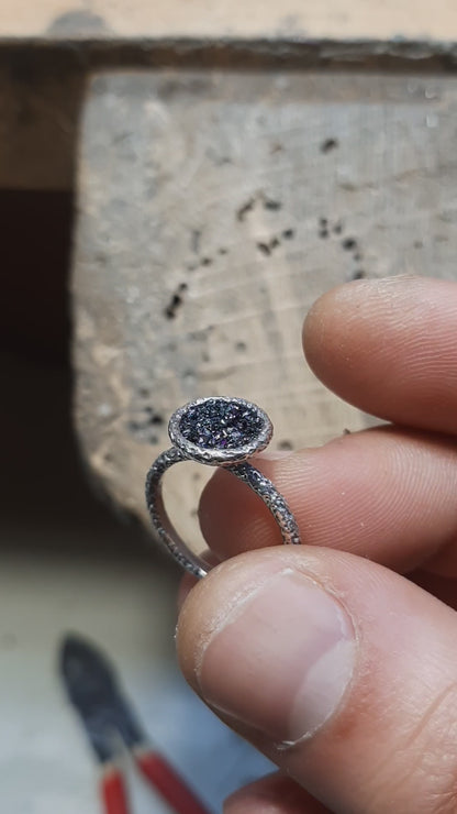 Square and Round Textured Silver Rings