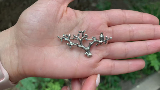 Sterling Silver Tree Branch Brooch with Bird
