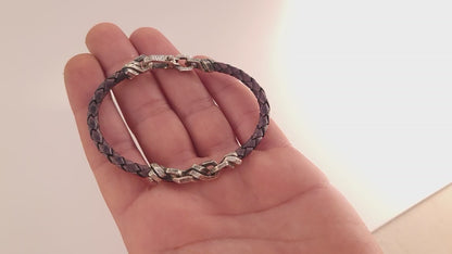 Braided Leather Bracelet with Sterling Silver