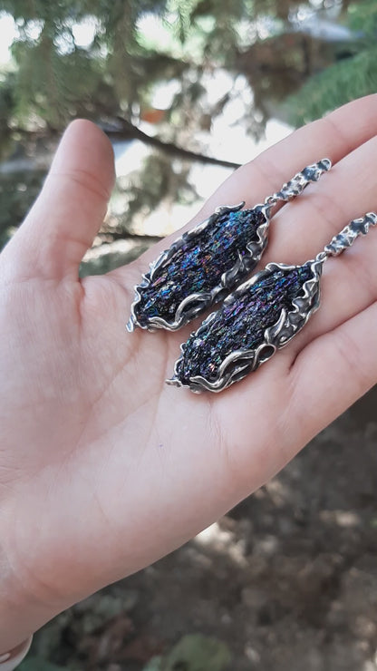 Raw Carborundum Sterling Silver Dangle Earrings