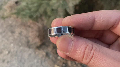 Men's Geometric Sterling Silver Ring - Red Enamel