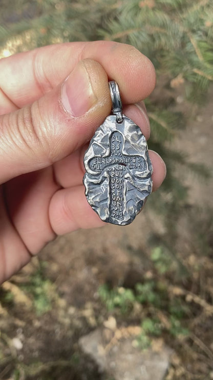 Sterling Silver Cross Pendant Necklace "Stone Cross"