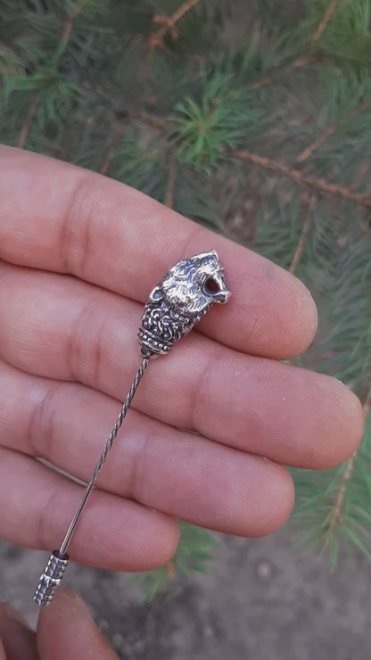 Silver Lion Head Stick Pin Lapel Pin